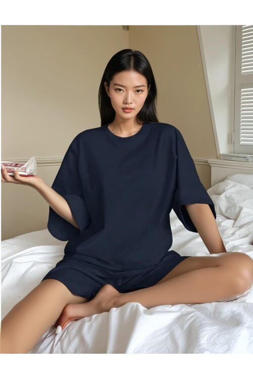 Oversize Süprem Kumaş Kısa Kol Şortlu Pijama Takımı