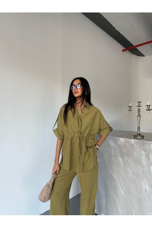 Tensel Kumaş Gömlek Pantalon Takım Haki