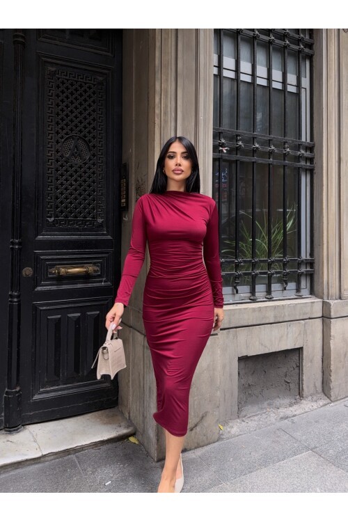 Yaka Detay Sandy Kumaş Elbise