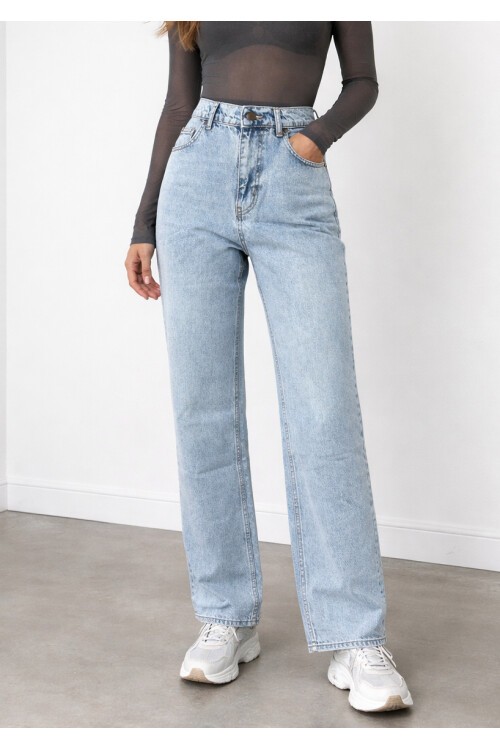 Açık Mavi Uzun Geniş Paça Jean