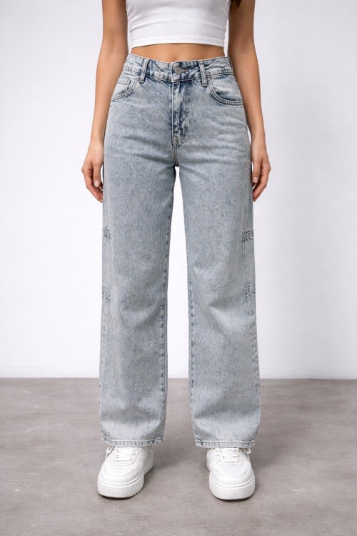 Açık Mavi Geniş Paça Jean Pantolon