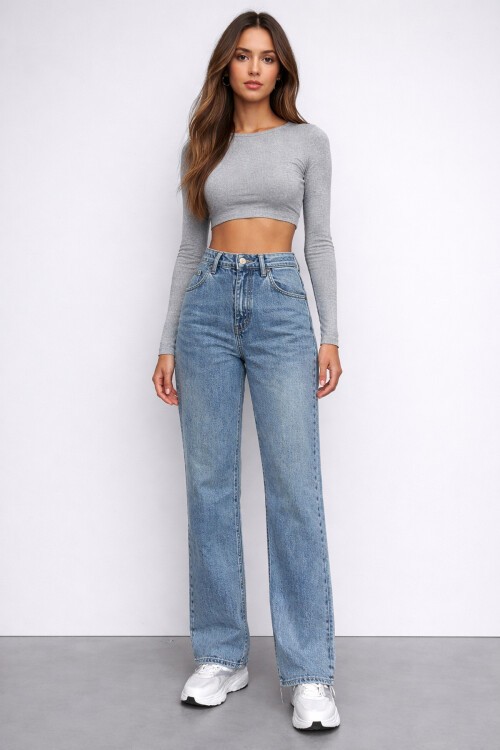 Açık Mavi Yüksek Bel Jean