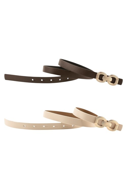 Bağ Tokalı İkili set Kahverengi_Bej Kadın Kemeri