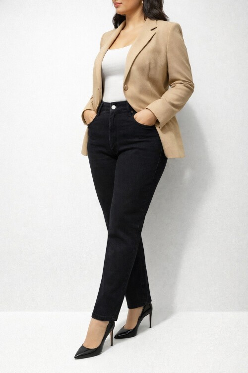 Büyük Beden Esnek Siyah Kadın Jean