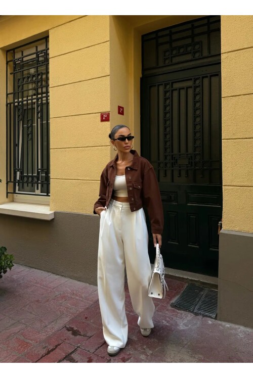 Çift Cep Denim Crop Ceket