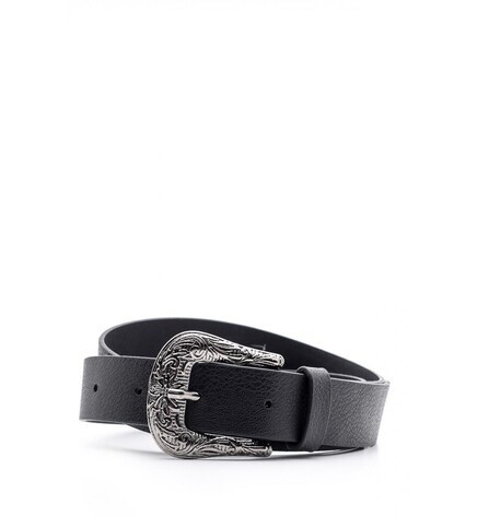 Desenli Siyah Nikel Tokalı Kemer