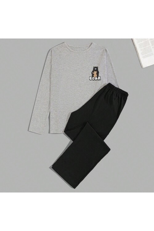 Erkek Uzun Kollu Pijama Takımı Ayı Baskılı