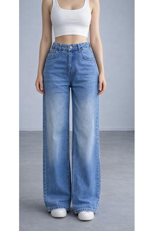 Geniş Paça Mavi Jean