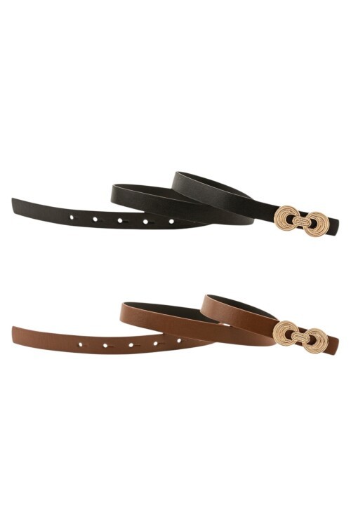 İnce Düğüm Tokalı İkili Siyah_Taba Kadın Kemeri