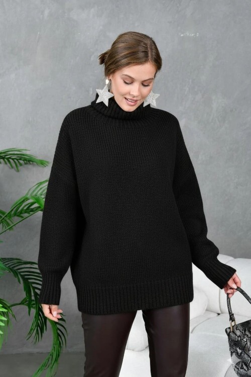 Kadın Balıkçı Yaka Kaşkorse Oversize Triko Tunik