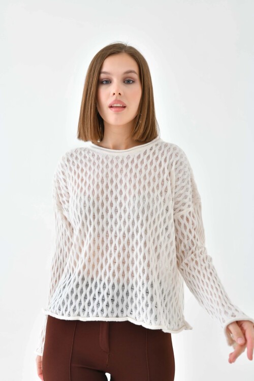 Kadın Bisiklet Yaka Örgü Detay Triko Kazak