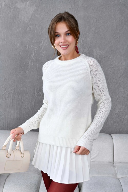 Kadın Fitilli Bisiklet Yaka Ajurlu Triko Kazak