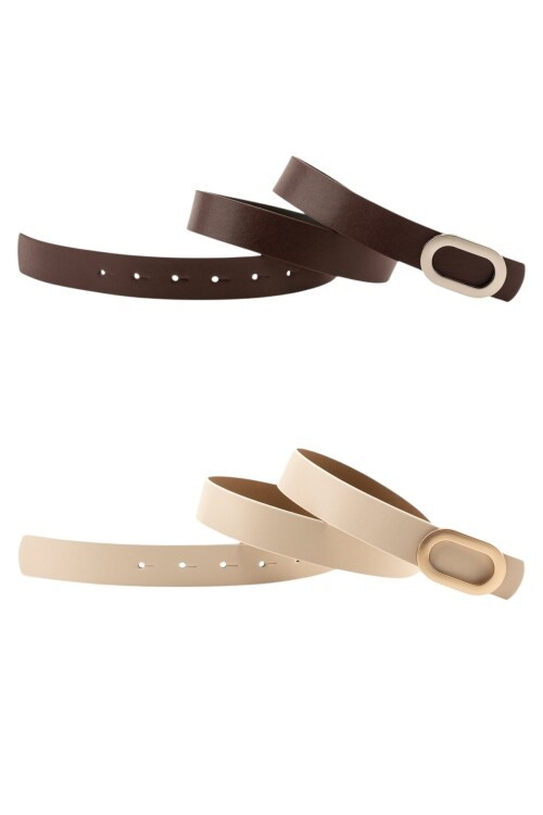 Kalın Oval Tokalı İkili Set Kahverengi_Bej Kadın Kemeri