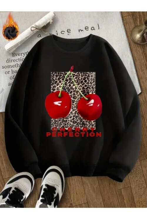 Kiraz Baskılı Oversize 3 İplik Sweat
