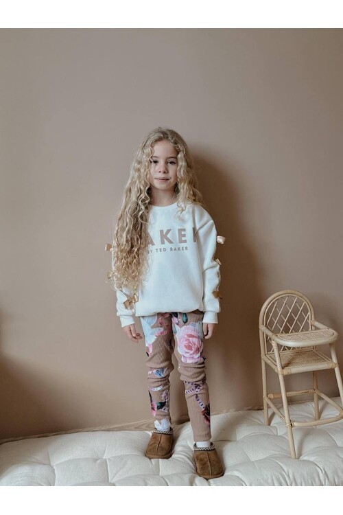 Kız Çocuk İki İplik Likralı Üst Alt Eşofman Takım Beyaz