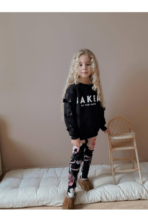 Kız Çocuk İki İplik Likralı Üst Alt Eşofman Takım Siyah