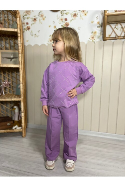 Kız Çocuk Mor Alt Üst Eşofman Takım