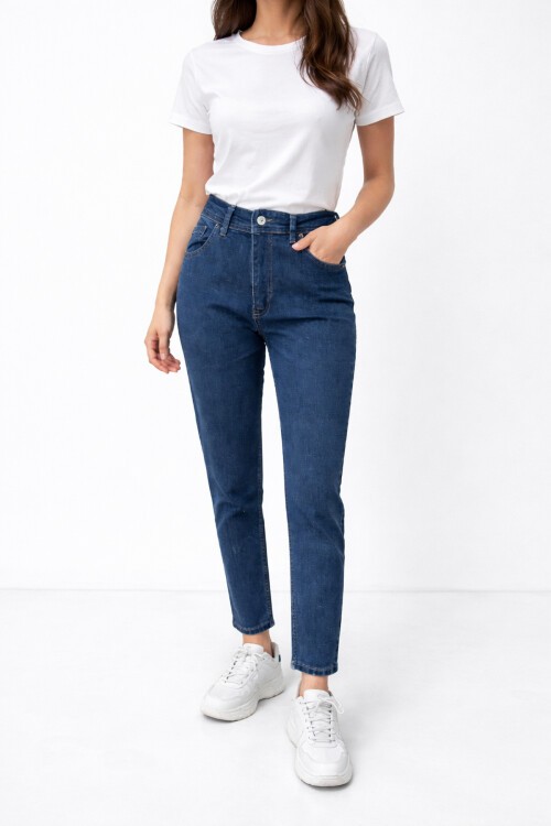 Koyu Lacivert Dar Paça Esnek Jean