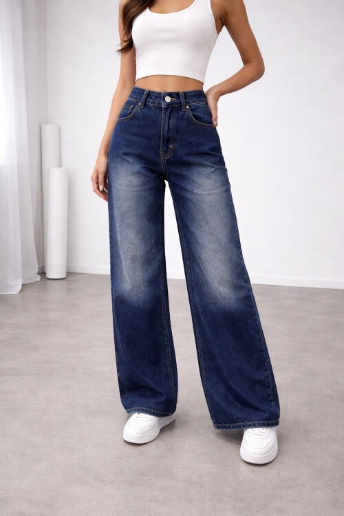 Lacivert Geniş Paça Jean