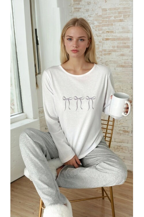 Minimal Kurdela Baskılı Pijama Takımı