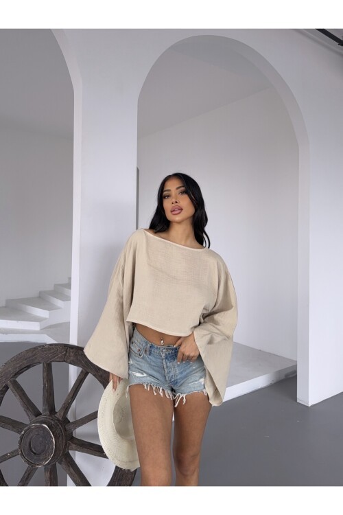 Müslin Keten Bluz Bej