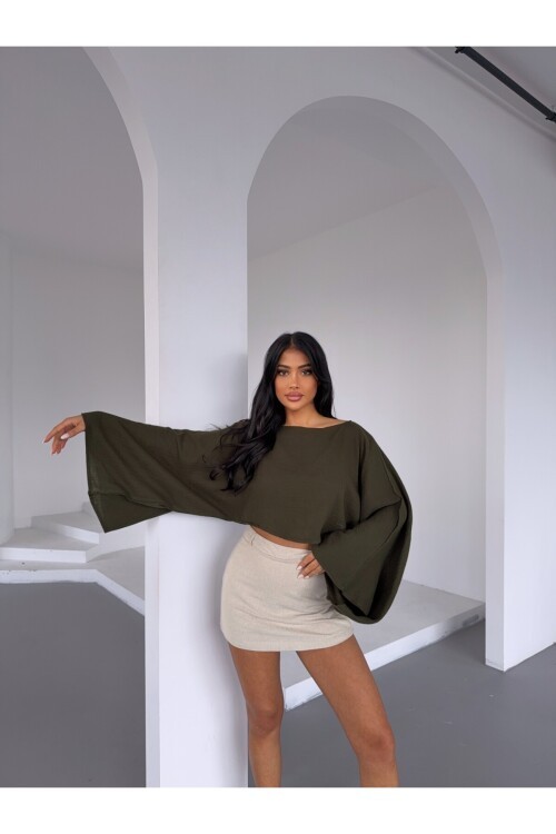 Müslin Keten Bluz Haki