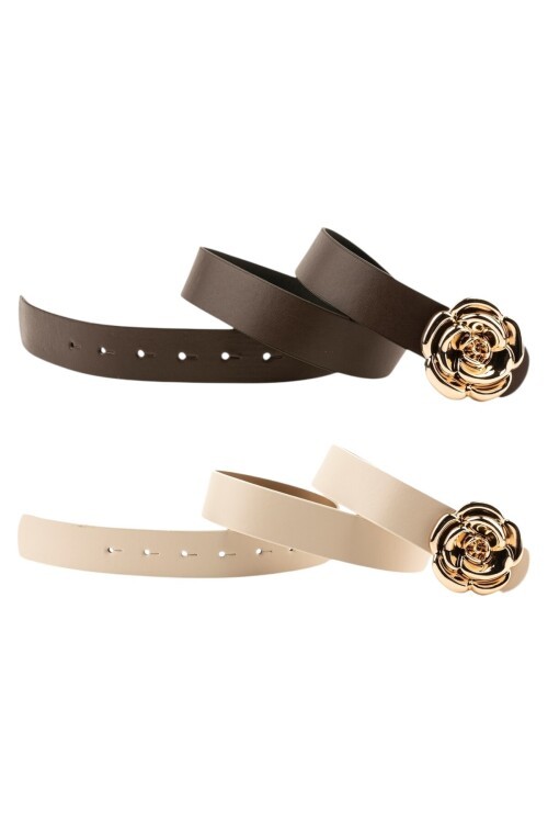 Tek Gül Tokalı İkili Set Kahverengi_Bej Kadın Kemeri