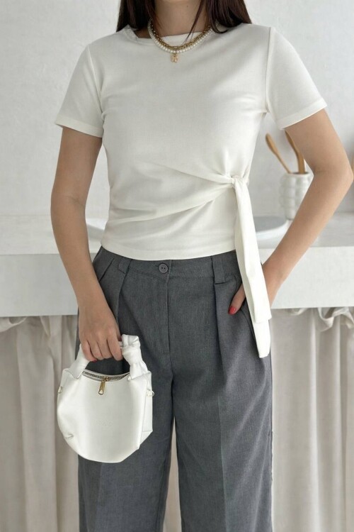 Yandan Bağlamalı Bluz Beyaz