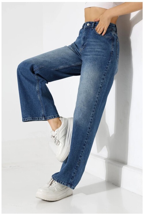 Yüksek Bel Bol Paça Denim Jean