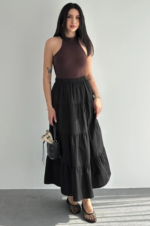 Kadın Kat Kat Uzun Etek – Beli Lastikli Günlük Şık Etek