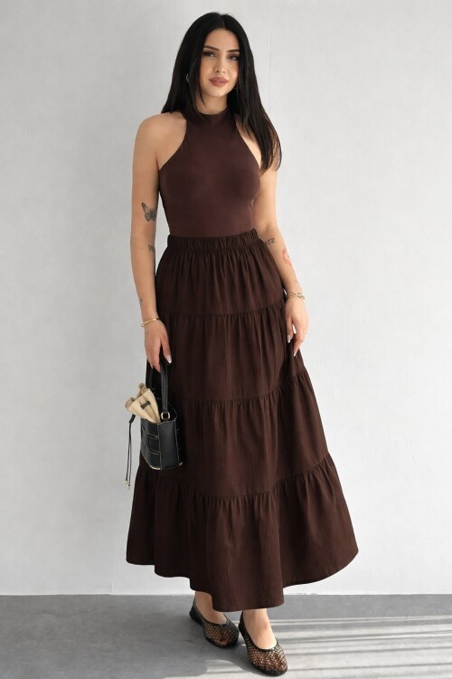 Kadın Kat Kat Uzun Etek – Beli Lastikli Günlük Şık Etek