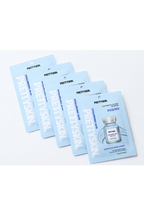 PRETTYSKIN Hyaluronic Acid Ampoule Mask Sheet 23g | Yoğun Nemlendirici Kağıt Yüz Maskesi 5li Set