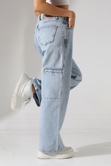 Açık Mavi Geniş Paça Jean Pantolon