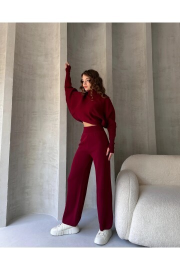 Balıkçı Crop Kazak ve Pantolon Triko Takım