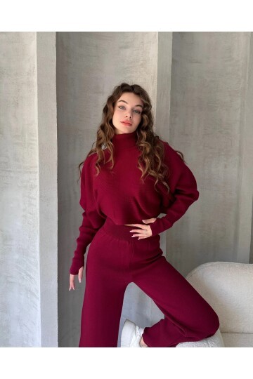 Balıkçı Crop Kazak ve Pantolon Triko Takım