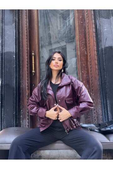 Bel Lastik Detay Deri Ceket