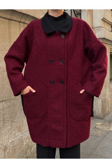 Buklet Kumaş Yaka Detay Düğmeli Mont Bordo