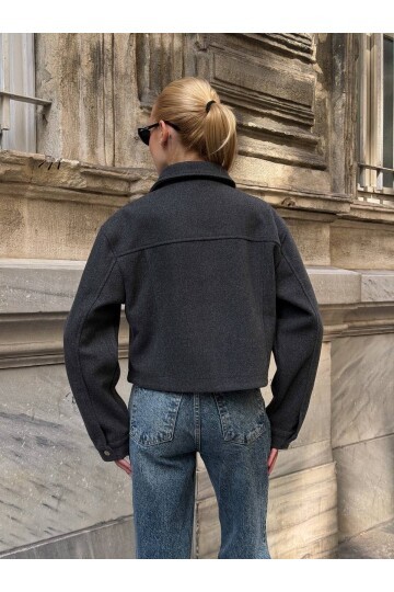 Cep Detay Kaşe Ceket Gri