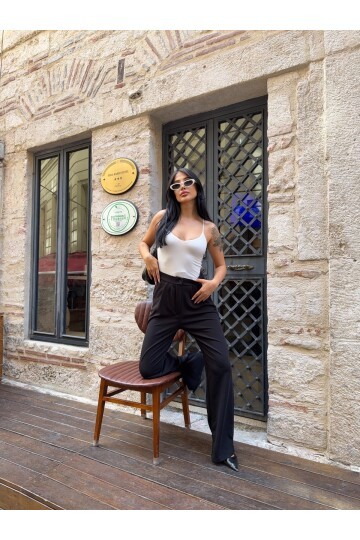 Çift Pileli Örme Palazzo Pantolon