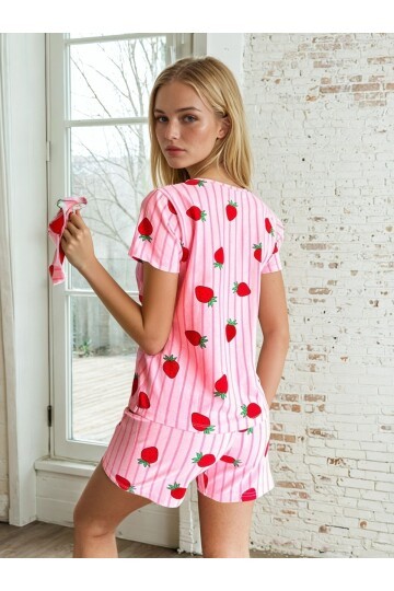 Çilek Baskılı Kısa Kol Pijama Takımı