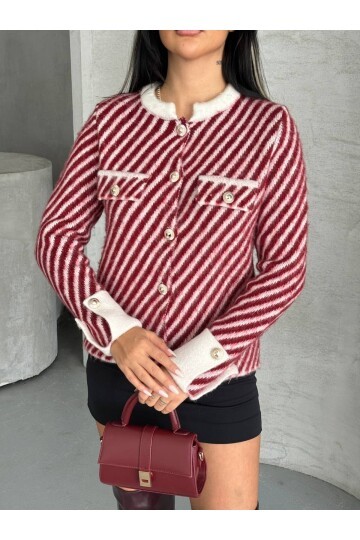 Çizgili Kol Detay Triko Ceket Hırka