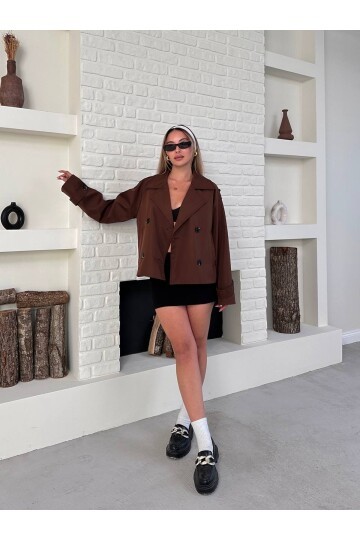 Düğme Detaylı Bondik Mevsimlik Oversize Kısa Trençkot