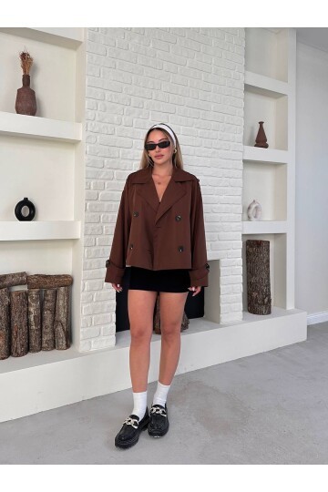 Düğme Detaylı Bondik Mevsimlik Oversize Kısa Trençkot