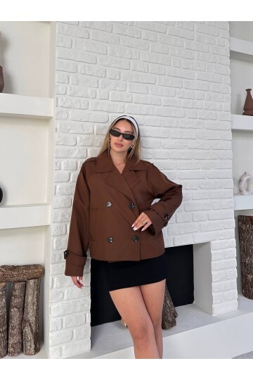 Düğme Detaylı Bondik Mevsimlik Oversize Kısa Trençkot