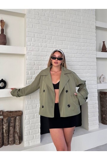 Düğme Detaylı Bondik Mevsimlik Oversize Kısa Trençkot