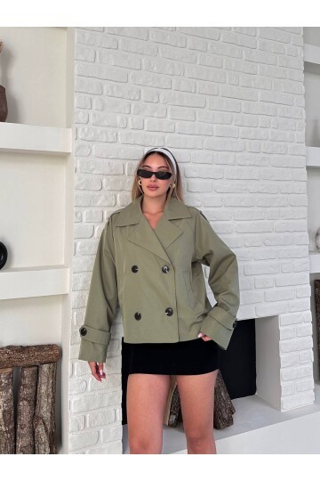 Düğme Detaylı Bondik Mevsimlik Oversize Kısa Trençkot