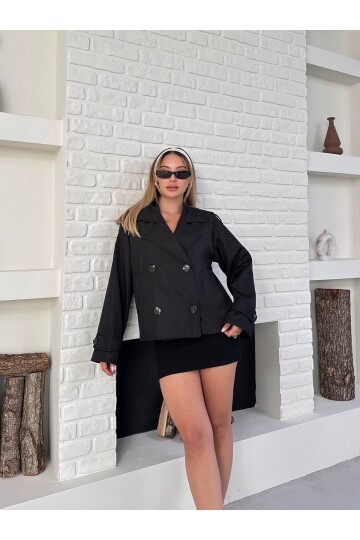 Düğme Detaylı Bondik Mevsimlik Oversize Kısa Trençkot