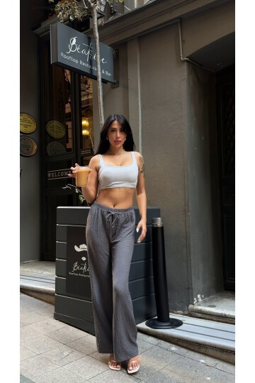 Gofre Bol Paça Beli Lastikli Pantalon Gri