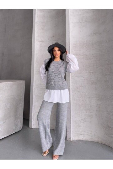 Gömlek Detaylı Triko Takım