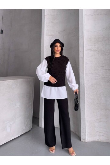 Gömlek Detaylı Triko Takım
